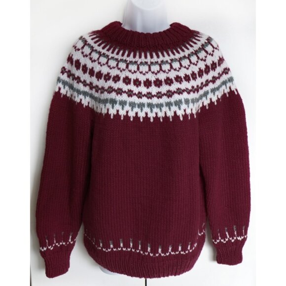 Vintage burgundy, white, and grey Icelandic lopi/Fair Isle sweater - Picture 2 of 5